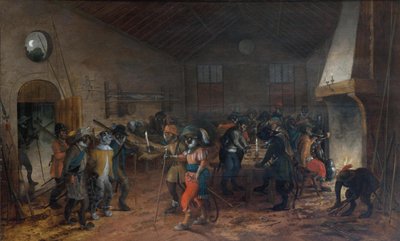 Monkeys in Uniform in a Guardhouse Arresting a Cat, to the Right, Monkeys Playing Backgammon by Sebastian Vrancx